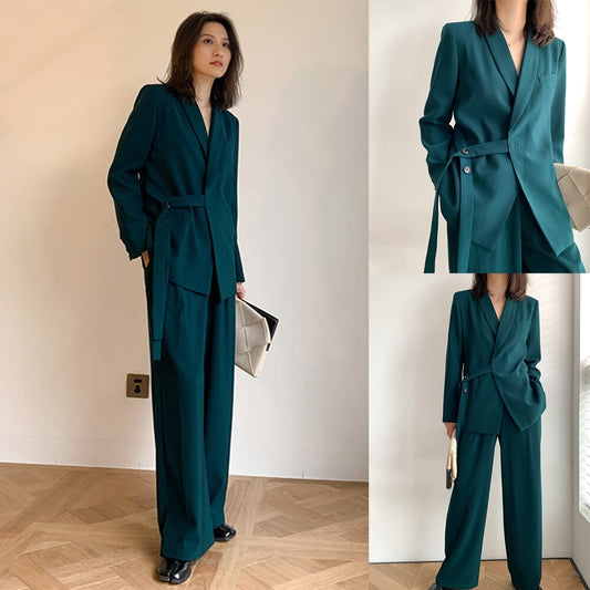 Women Suits Set 2 Pieces Leisure Blazer Jacket Wide Leg Pants Business Lady Wear Custom Made Pantsuits