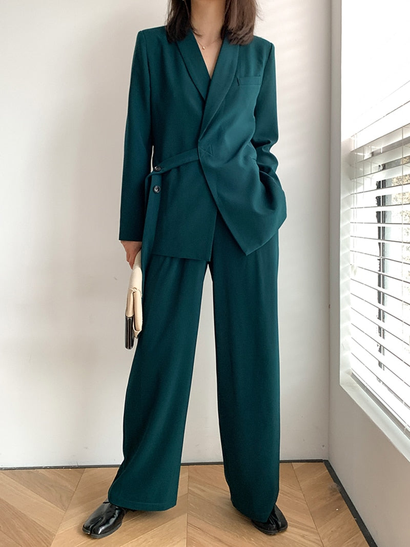 Ensemble de costumes pour femmes 2 pièces, blazer décontracté, veste, pantalon large, vêtements pour femmes d'affaires, tailleurs sur mesure 