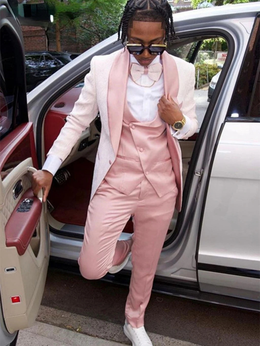 Costume 3 pièces rose pâle en jacquard pour homme, blazer à un bouton, smoking, ensemble de costume pour bal de promo, soirée, retour à la maison, vêtements pour étudiants, manteau, gilet et pantalon 