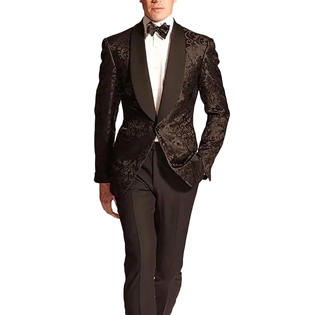 Traje de hombre estampado de 2 piezas, blazer, pantalón, cuello chal, botonadura sencilla, hebilla, ropa formal de trabajo, traje de boda y graduación.