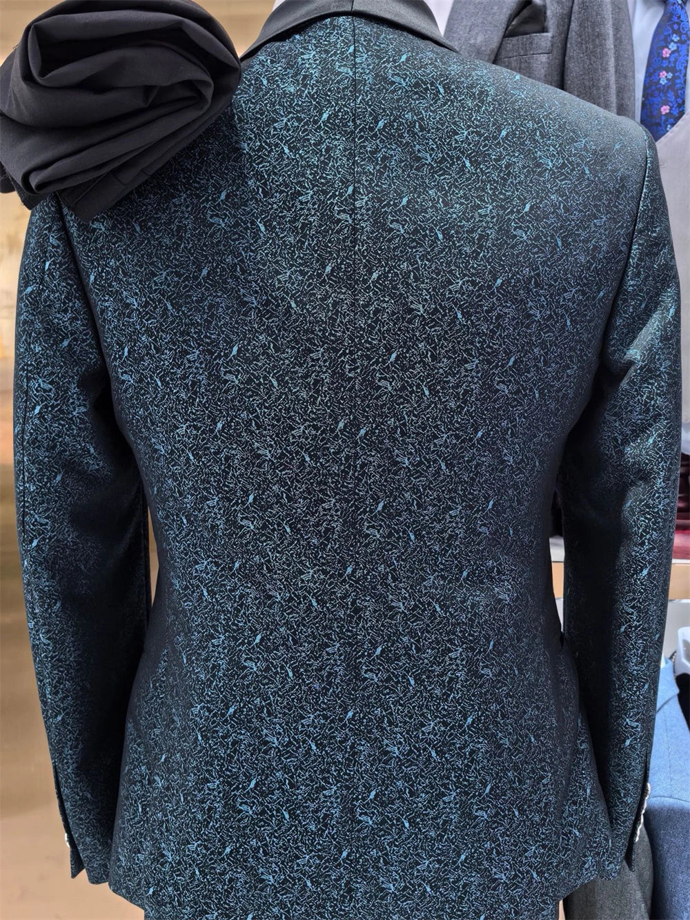Ensemble de costume formel pour homme coupe slim Peacock, 3 pièces comprenant un blazer à un bouton, un gilet et un pantalon noir assortis, un smoking à col châle