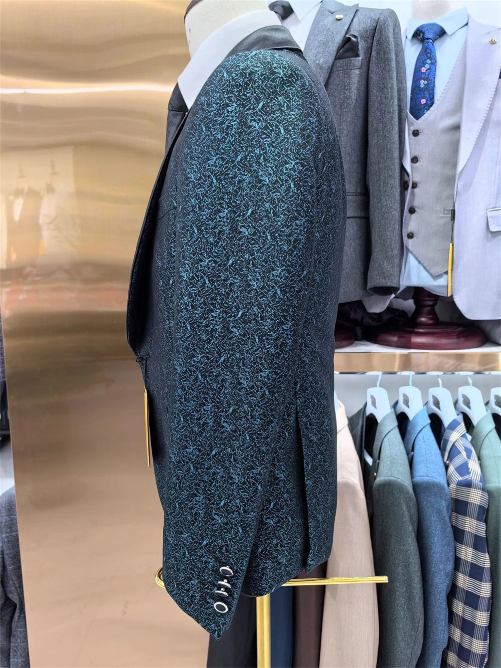 Ensemble de costume formel pour homme coupe slim Peacock, 3 pièces comprenant un blazer à un bouton, un gilet et un pantalon noir assortis, un smoking à col châle