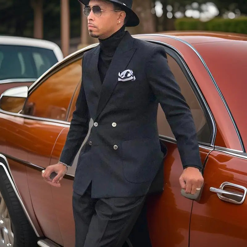Costume homme à revers crantés avec double boutonnage, coupe fendue, smoking de mariage sur mesure, costume formel d'affaires 2 pièces, veste et pantalon
