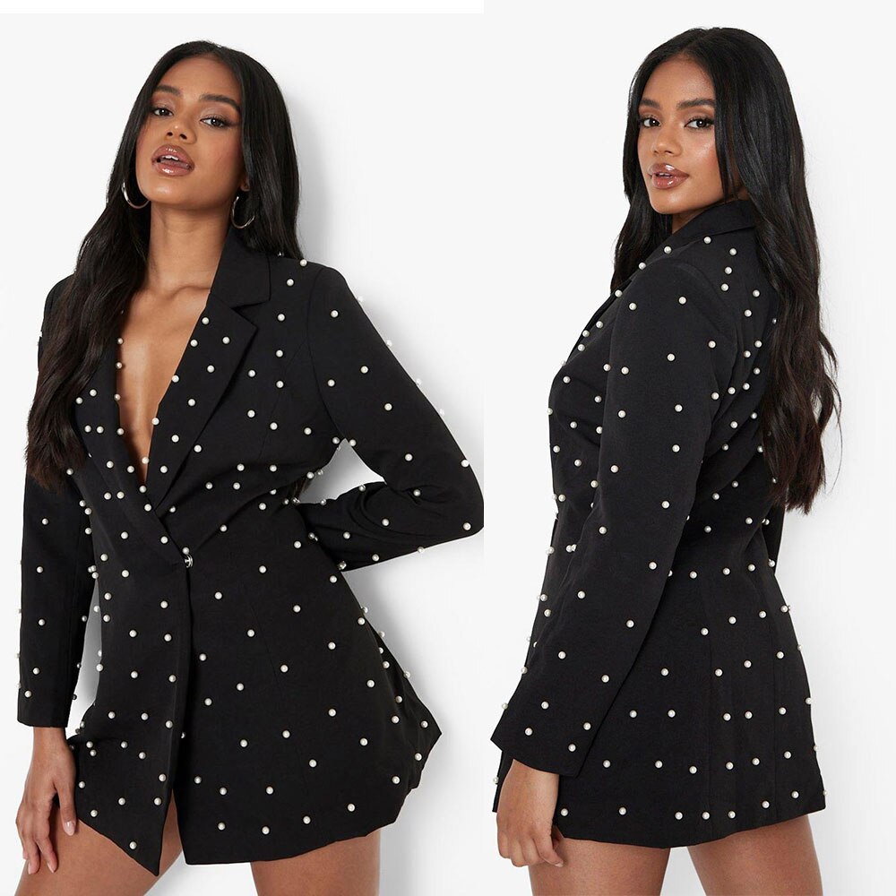Chaqueta larga con cuentas de perlas para mujer, trajes para damas, para invitados de fiesta de graduación, ropa formal, blazer hecho a medida 