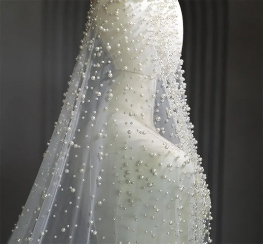 Voile de mariée luxueux orné de perles blanc ivoire – Longueurs : 3 m, 4 m, 5 m, accessoire de mariage élégant avec peigne offert