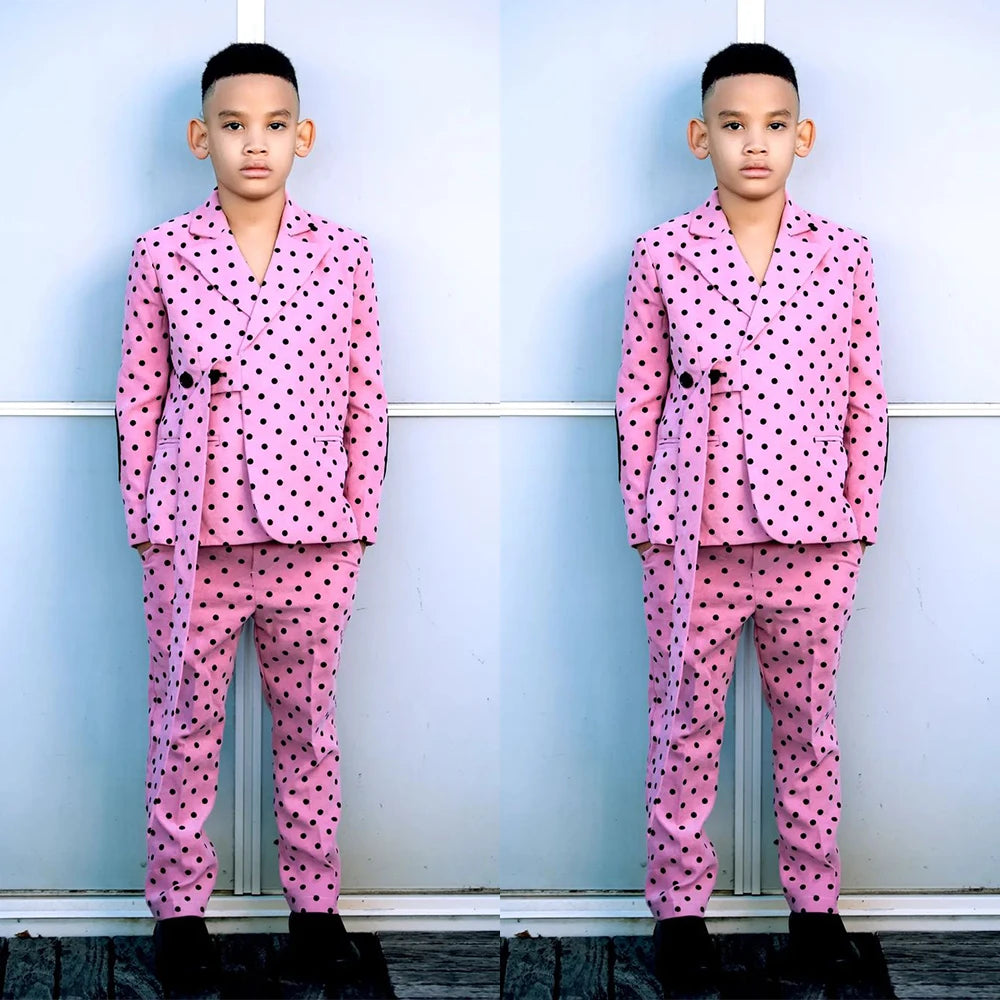 Pink Boy Formal Suits Dinner Tuxedos Little Boys Kids For Wedding Party Prom Birthday Wear (Jacket+Pant)