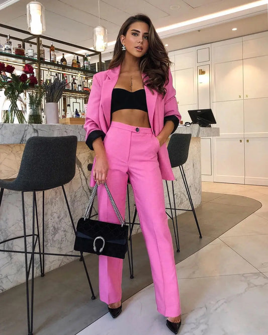 Pink Casual Dresses Notched Lapel Custom Made  Blazer Daily Power Party Suits 2 Pieces Set