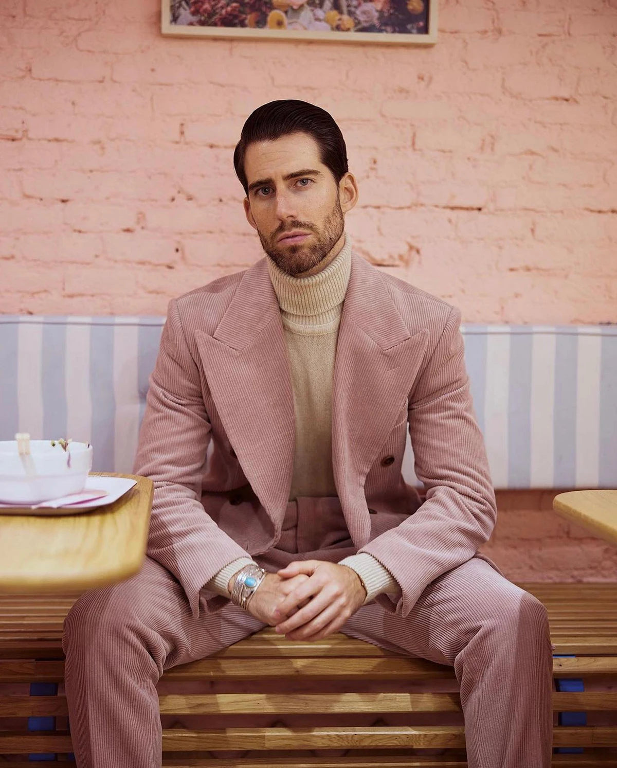 Ensemble 2 pièces veste et pantalon en velours côtelé rose pour homme, smoking croisé pour cérémonie, mariage 