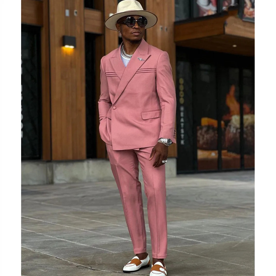 Pink Men's Suits Tailored 2 Pieces Blazer Pants One Button Peaked Lapel Wedding Formal Work Wear Plus Size Tuxedo Custom Made