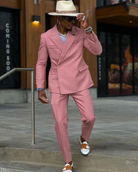 Pink Men's Suits Tailored 2 Pieces Blazer Pants One Button Peaked Lapel Wedding Formal Work Wear Plus Size Tuxedo Custom Made