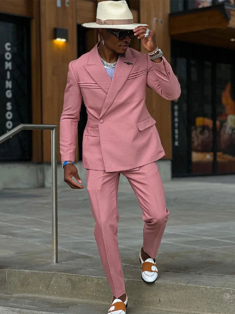 Pink Men's Suits Tailored 2 Pieces Blazer Pants One Button Peaked Lapel Wedding Formal Work Wear Plus Size Tuxedo Custom Made
