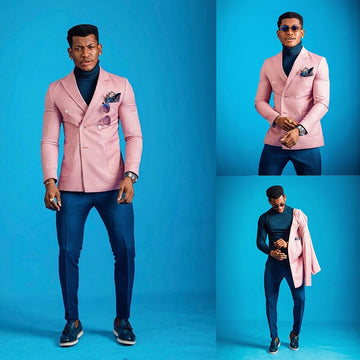 Pink Plus Size Men Suits Wear Wedding Blazer Tuxedos Double Breasted Clothes for Groom Prom Coat Pants Only One Jacket