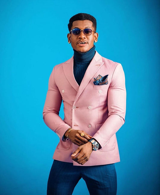 Trajes de hombre de talla grande en color rosa, con blazer de boda, esmoquin cruzado, ropa para el novio, para graduación, abrigo, pantalones, solo una chaqueta 