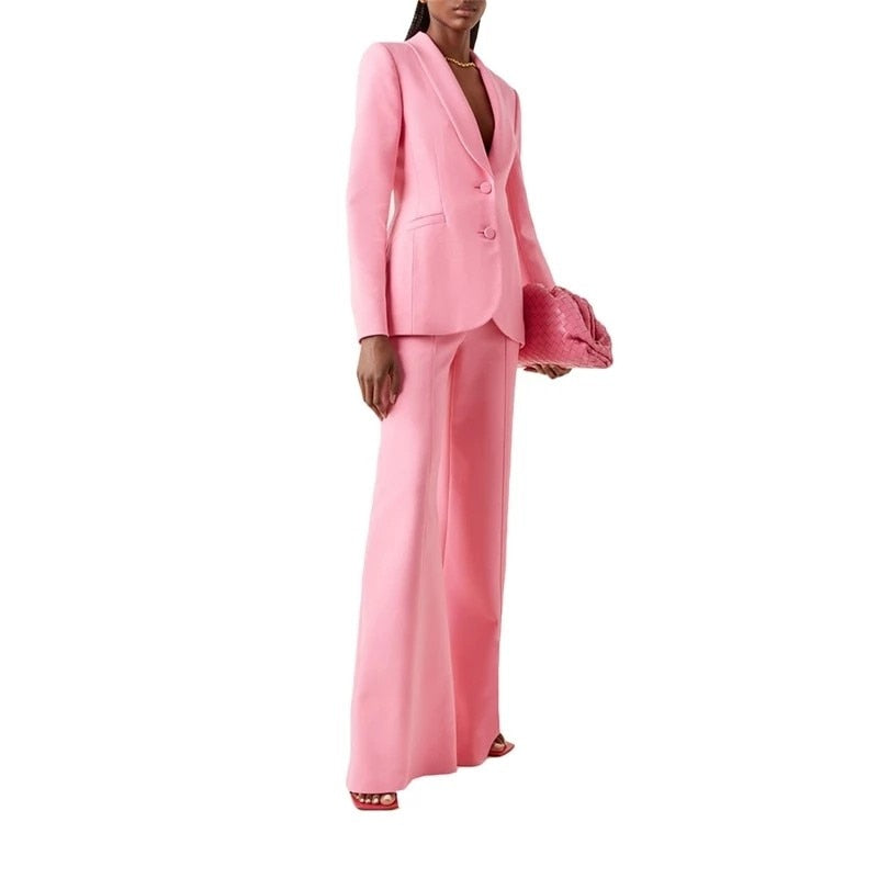 Trajes de mujer con solapa chal rosa, pantalones de pierna ancha, 2 piezas, chaqueta para chica joven, chaqueta femenina, traje de oficina para dama 