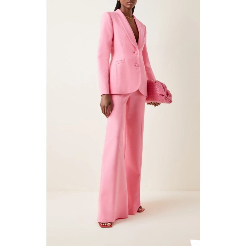 Trajes de mujer con solapa chal rosa, pantalones de pierna ancha, 2 piezas, chaqueta para chica joven, chaqueta femenina, traje de oficina para dama 