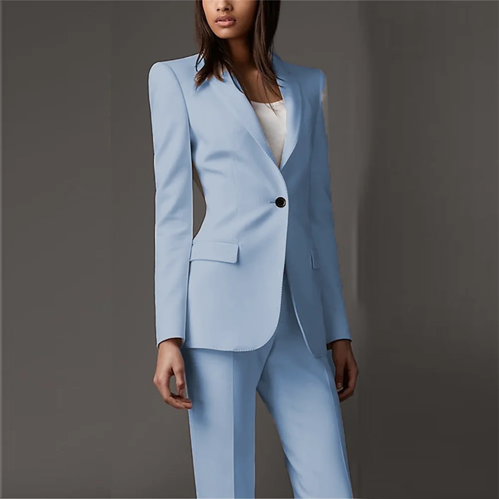 Conjunto de 2 piezas de pantalón de color liso para mujer, traje formal de oficina, corte entallado, botones individuales, hecho a medida, color rosa 