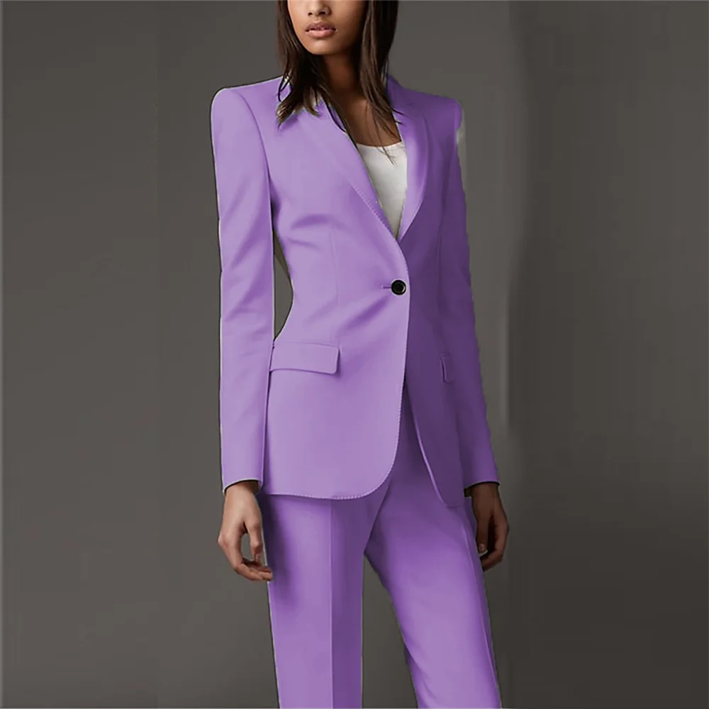 Conjunto de 2 piezas de pantalón de color liso para mujer, traje formal de oficina, corte entallado, botones individuales, hecho a medida, color rosa 