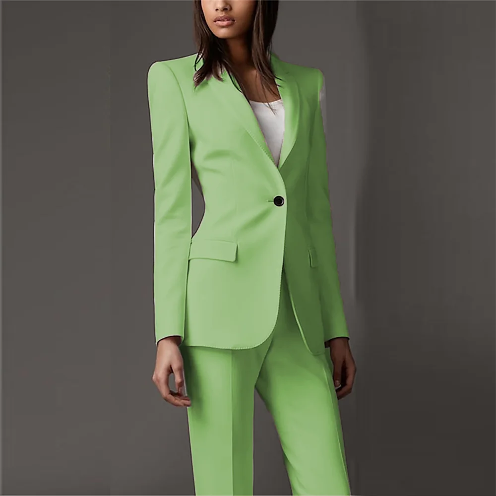 Conjunto de 2 piezas de pantalón de color liso para mujer, traje formal de oficina, corte entallado, botones individuales, hecho a medida, color rosa 