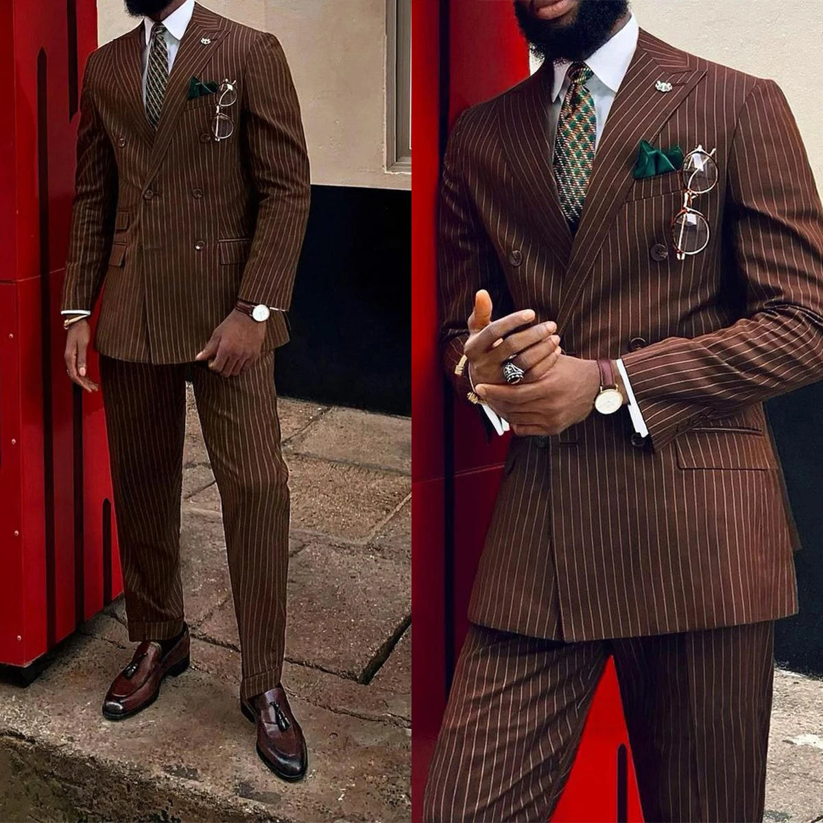 Costumes de mariage à rayures pour hommes, revers en pointe, croisé, smokings d'affaires 2 pièces, veste et pantalon