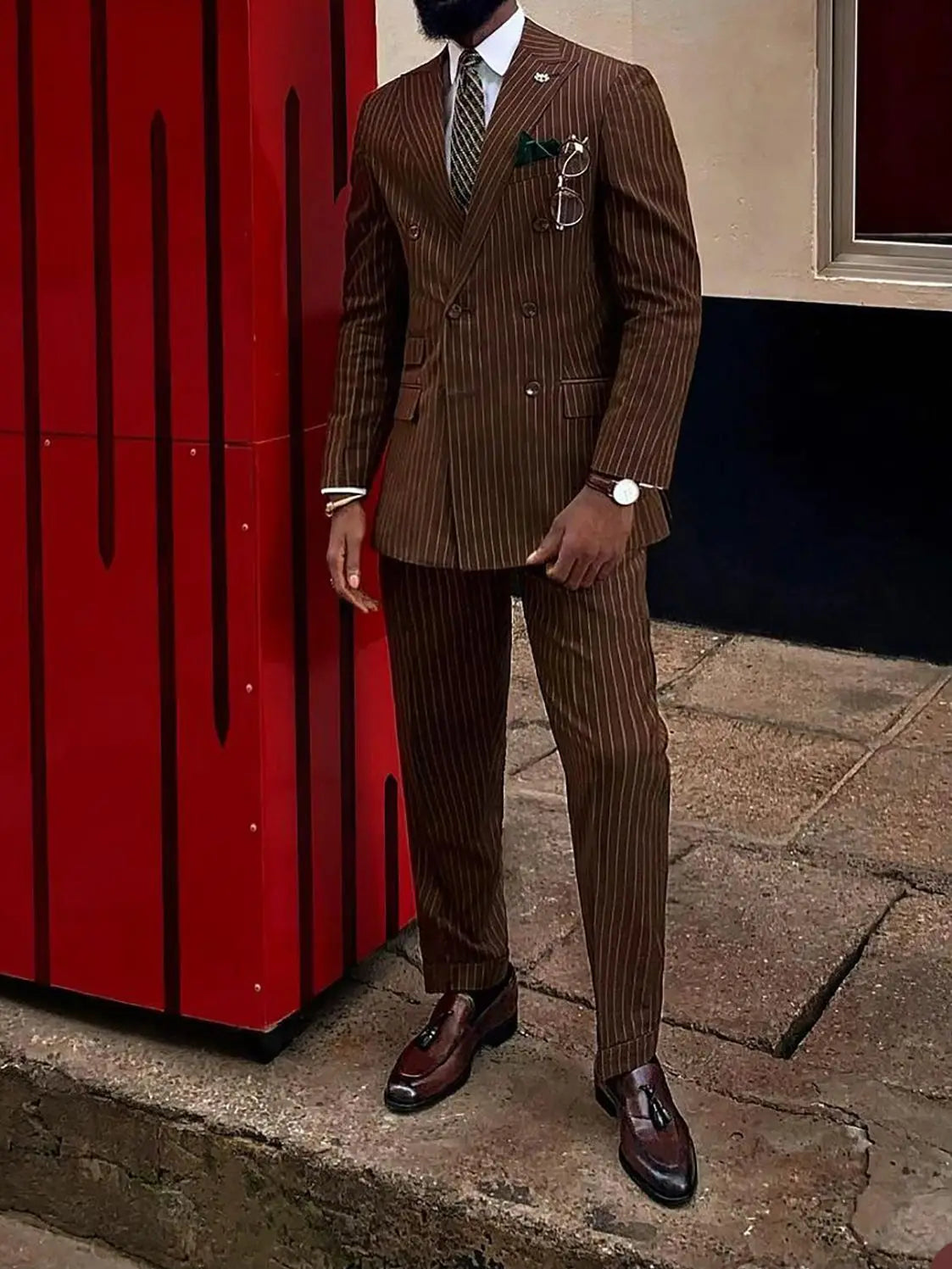 Costumes de mariage à rayures pour hommes, revers en pointe, croisé, smokings d'affaires 2 pièces, veste et pantalon