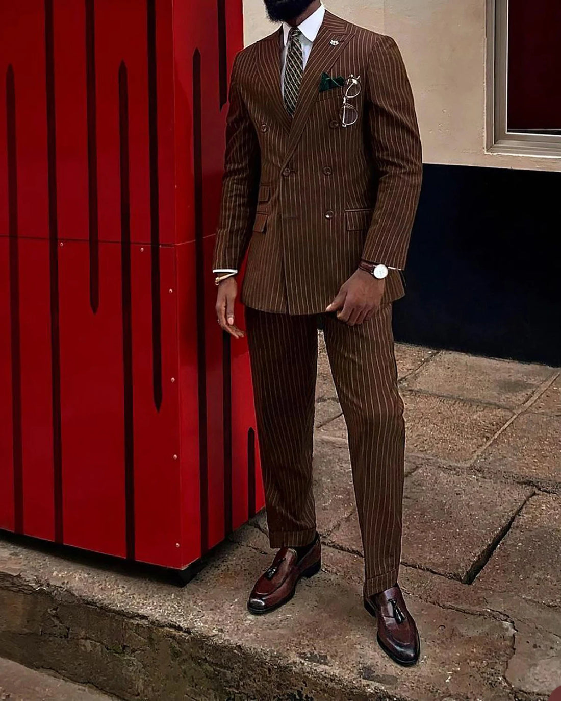 Costumes de mariage à rayures pour hommes, revers en pointe, croisé, smokings d'affaires 2 pièces, veste et pantalon