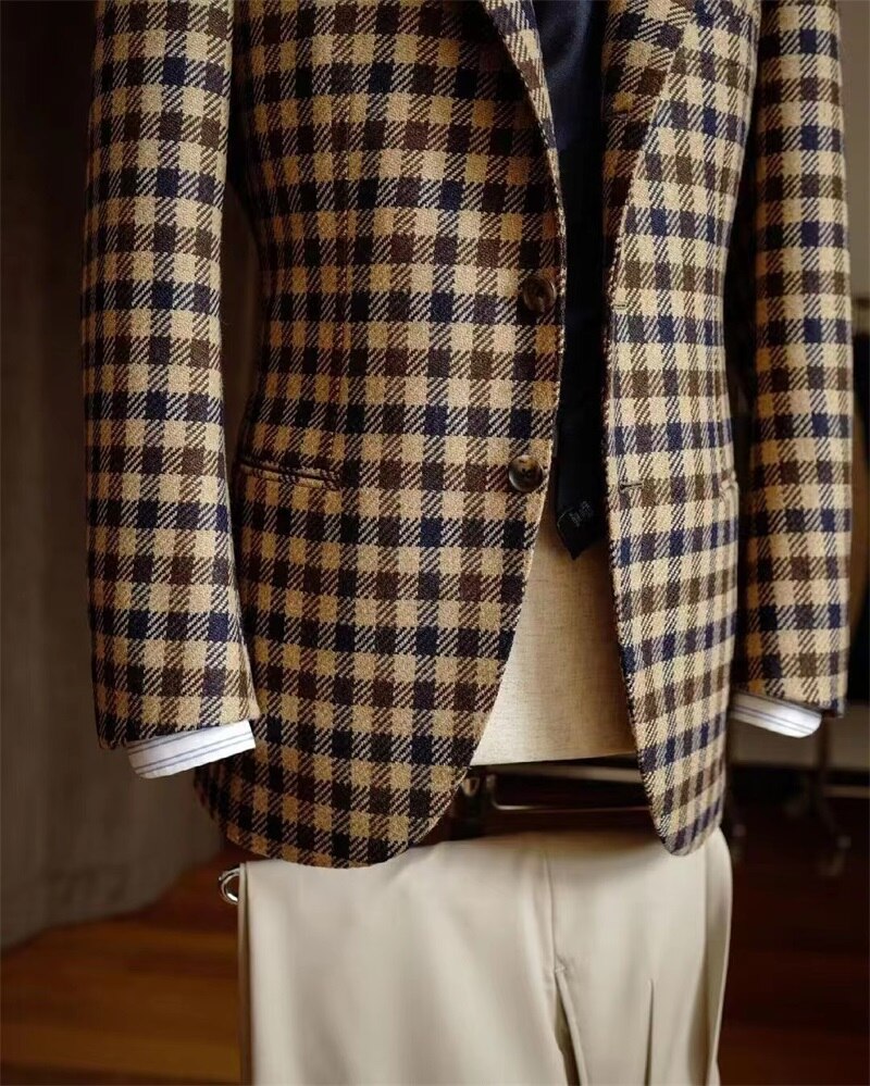 Plaid Men Pants Suit Set Blazer Pants 2 Pcs Wedding Tuxedo Formal Party Prom Dress Business Coat Jacket Custom Made Clothing