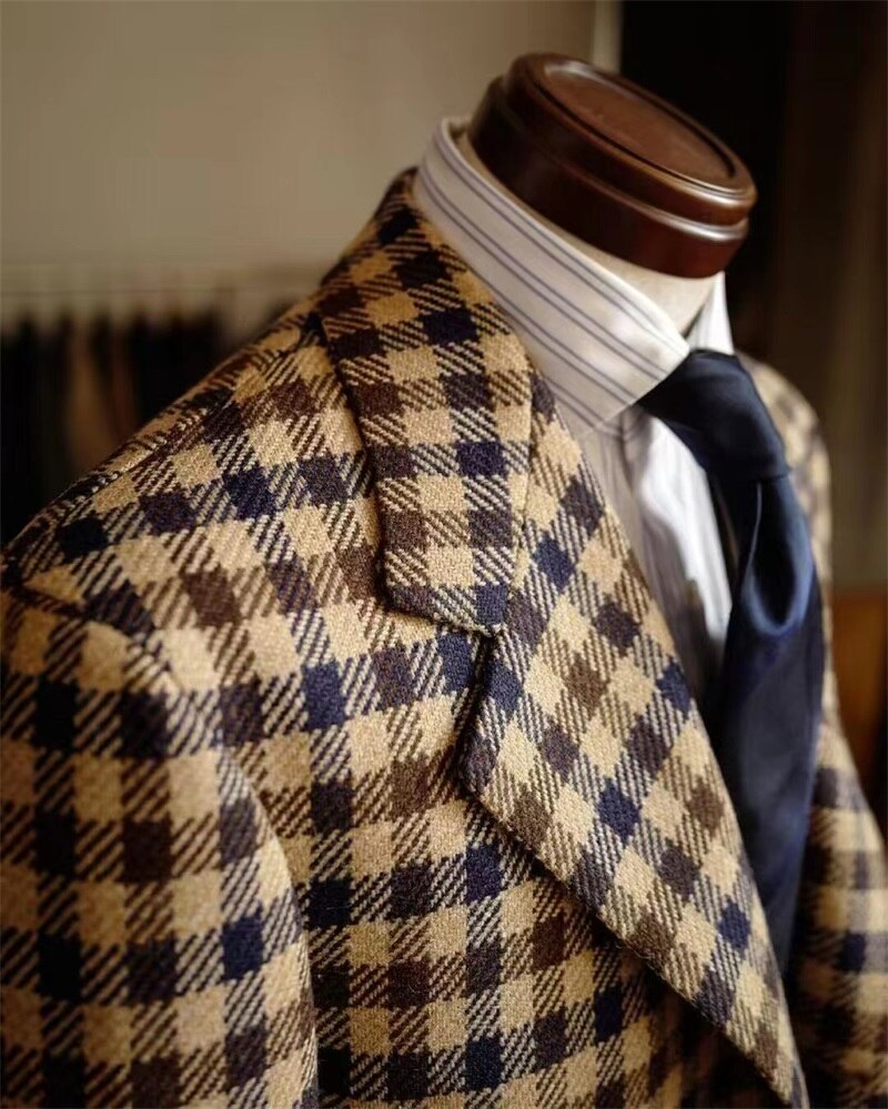 Plaid Men Pants Suit Set Blazer Pants 2 Pcs Wedding Tuxedo Formal Party Prom Dress Business Coat Jacket Custom Made Clothing