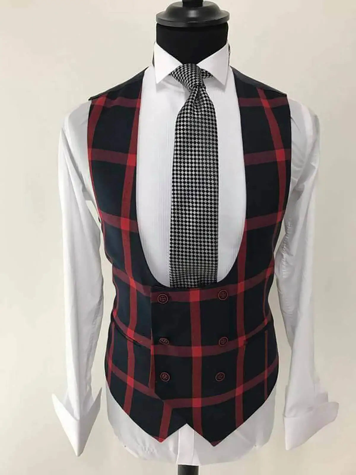 Stylish Plaid Wedding Suit Set for Men, Custom Slim Fit Tuxedo with Notched Lapel Jacket and Vest for Grooms, Perfect for Business, Parties, and Proms