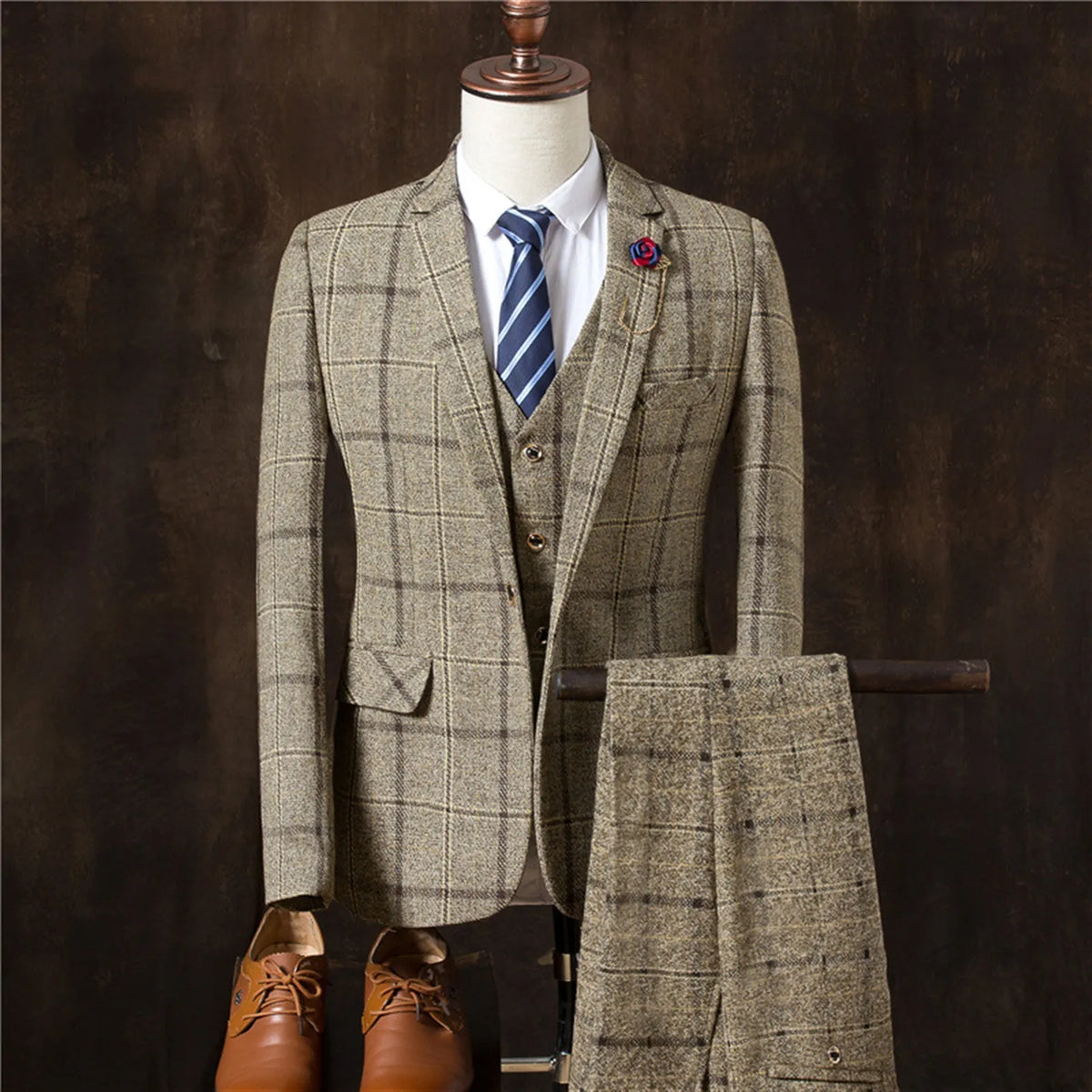 Plaid Men's Suit Business Formal Fitting Suit Wedding Prom Suit Designer Groom Dress Blazer 3 Piece Jacket+Pants+Vest