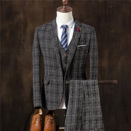 Plaid Men's Suit Business Formal Fitting Suit Wedding Prom Suit Designer Groom Dress Blazer 3 Piece Jacket+Pants+Vest