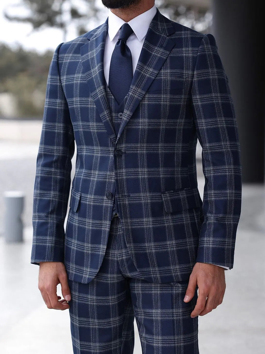 Trajes de boda a cuadros para hombre, esmoquin con solapa con muesca, moda de novio, 3 piezas, hecho a medida (chaqueta, pantalón y chaleco).