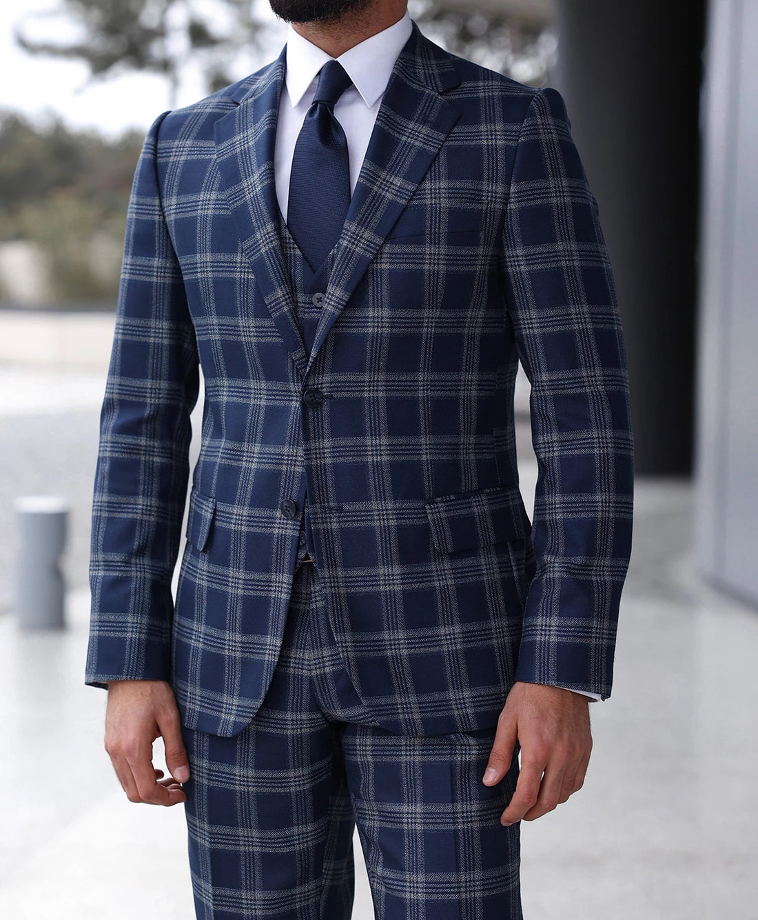 Trajes de boda a cuadros para hombre, esmoquin con solapa con muesca, moda de novio, 3 piezas, hecho a medida (chaqueta, pantalón y chaleco).