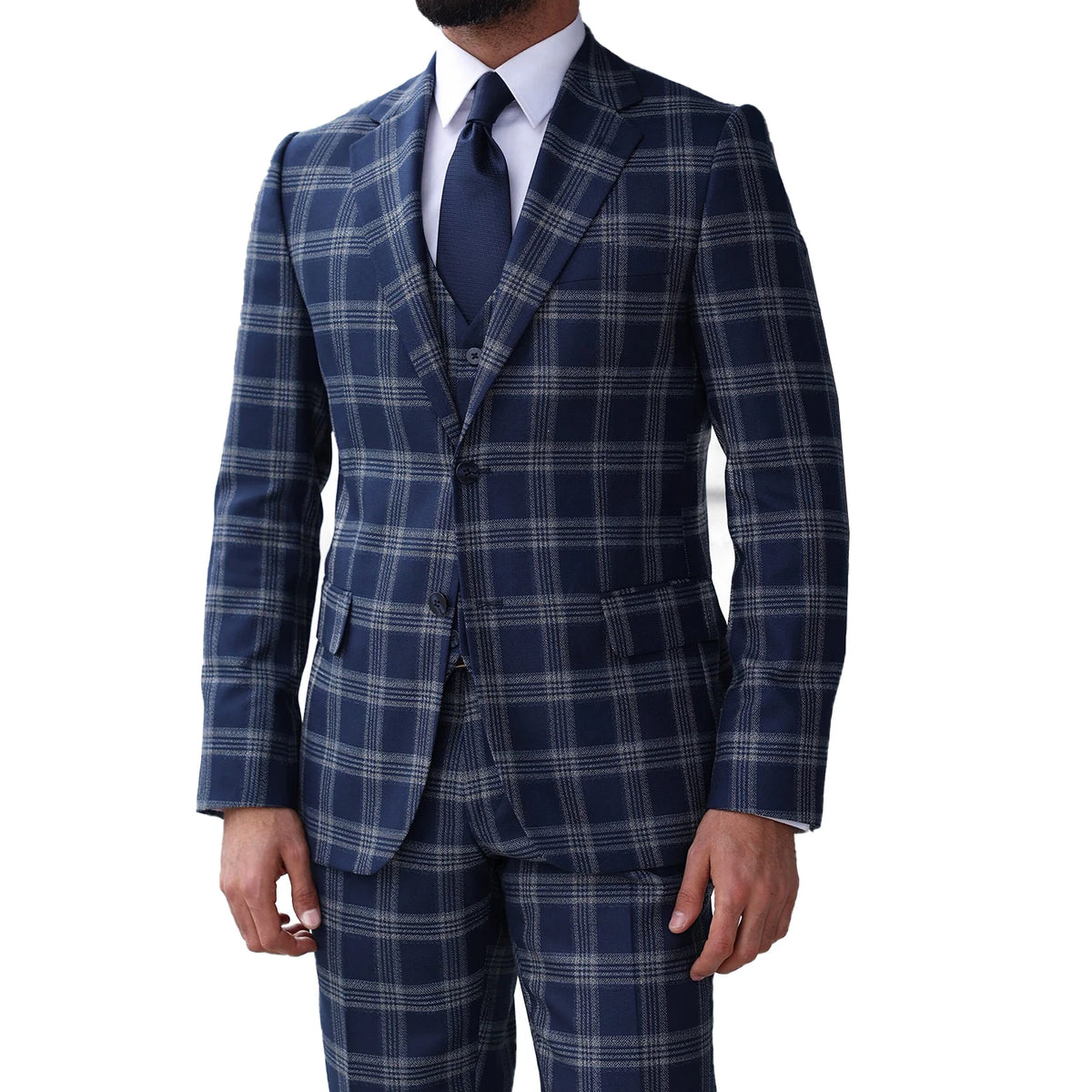Trajes de boda a cuadros para hombre, esmoquin con solapa con muesca, moda de novio, 3 piezas, hecho a medida (chaqueta, pantalón y chaleco).