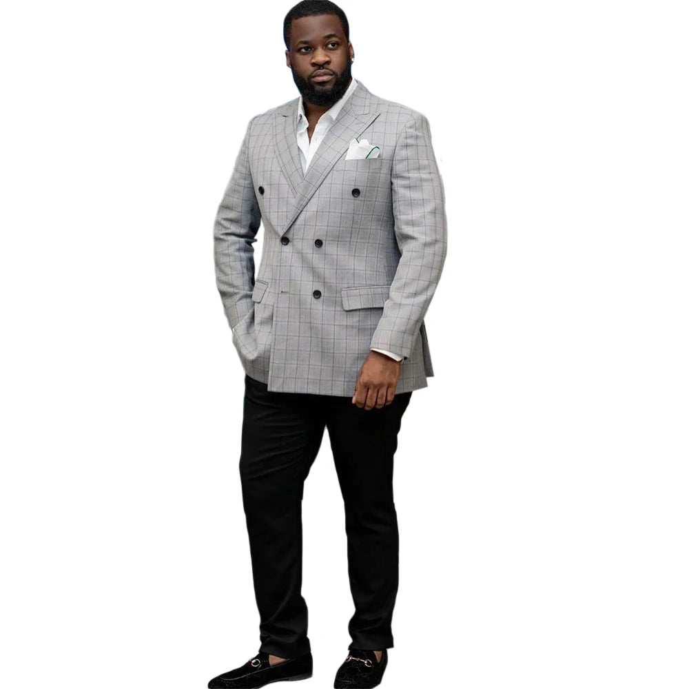 Costume de mariage à carreaux pour homme, smoking croisé à revers pointus, coupe slim, tenue de soirée, tenue de marié, 2 pièces, manteau et pantalon