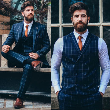 Plaid Men 3 Piece Suits Classic  Suit Slim Fit Vintage Suit Business Jacket Pants Vest Custom Wedding Tuxedos