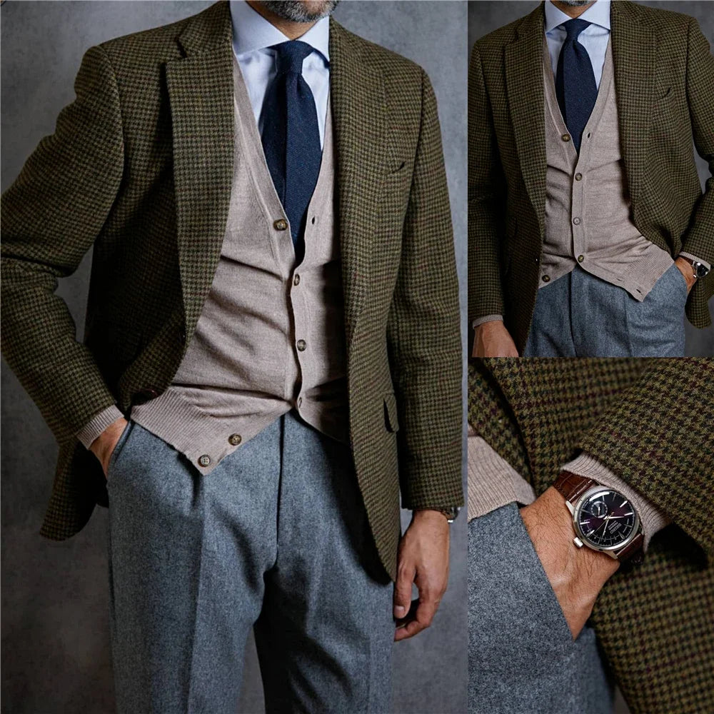 Chaqueta de traje de invierno para hombre, de lana gruesa, estilo inglés, elegante, informal, con botonadura sencilla, de tweed