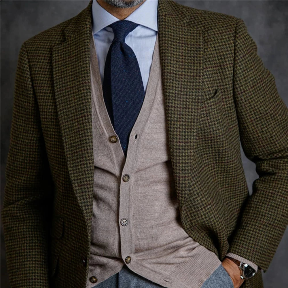 Chaqueta de traje de invierno para hombre, de lana gruesa, estilo inglés, elegante, informal, con botonadura sencilla, de tweed
