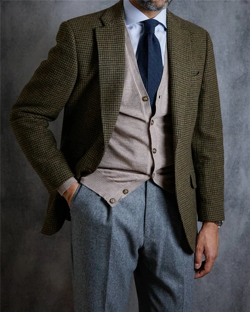 Chaqueta de traje de invierno para hombre, de lana gruesa, estilo inglés, elegante, informal, con botonadura sencilla, de tweed