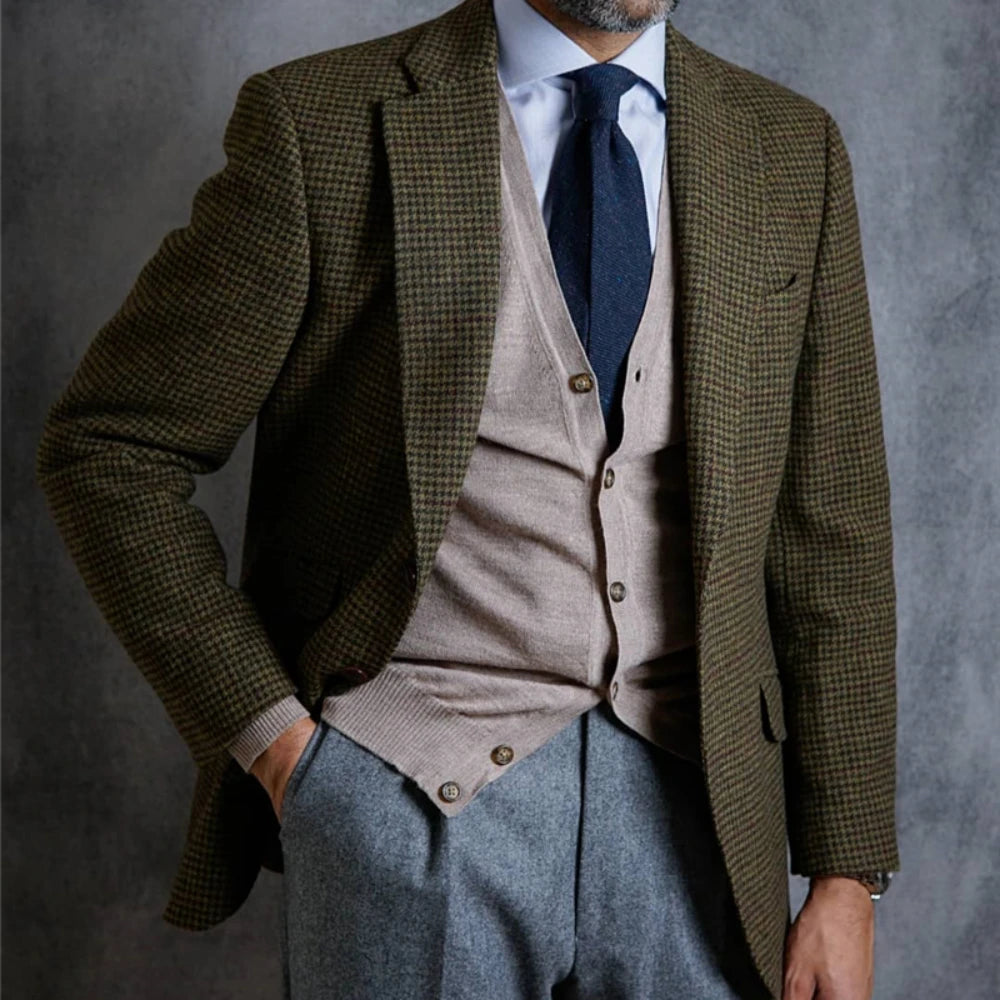 Chaqueta de traje de invierno para hombre, de lana gruesa, estilo inglés, elegante, informal, con botonadura sencilla, de tweed