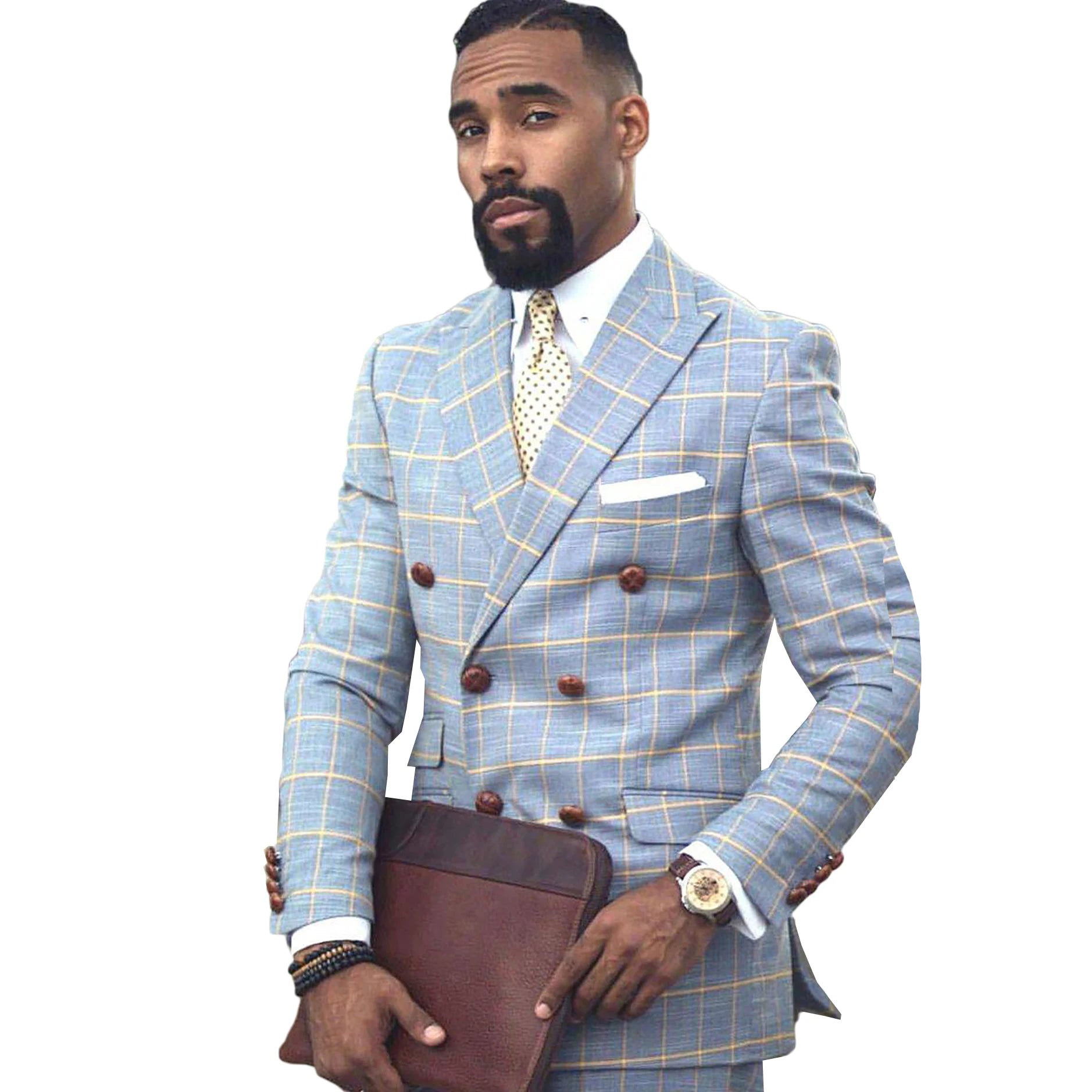 Plaid Suits For Men Slim Fit Double Breasted Groom Wedding Tuxedos Costume Homme 2 Pieces Pants Sets Party Wear