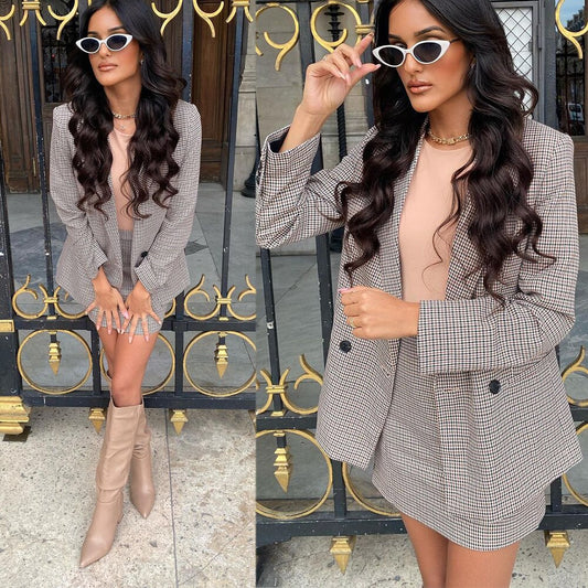 Plaid Women Blazer Suits Street Power Slim Fit Evening Party Formal Skirts Wedding Wear 2 Pieces