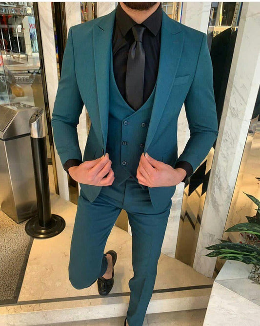 Traje de boda de 3 piezas de talla grande con solapa de pico y un botón para novio, ideal para fiesta de graduación (chaqueta, chaleco y pantalones) 