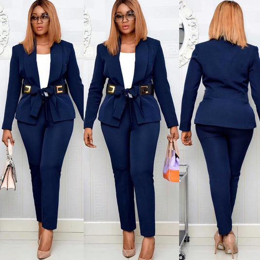 Ensemble blazer bleu grande taille, coupe slim, pour mère de la mariée, tenue de soirée, de bal, de mariage, veste et pantalon 