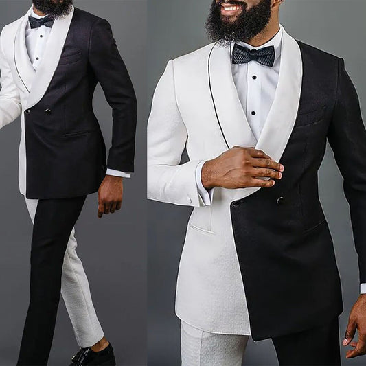 Trajes de boda de talla grande a juego con colores, con doble botonadura y pantalón para hombre, para fiesta de graduación, formales (chaqueta y pantalón) 
