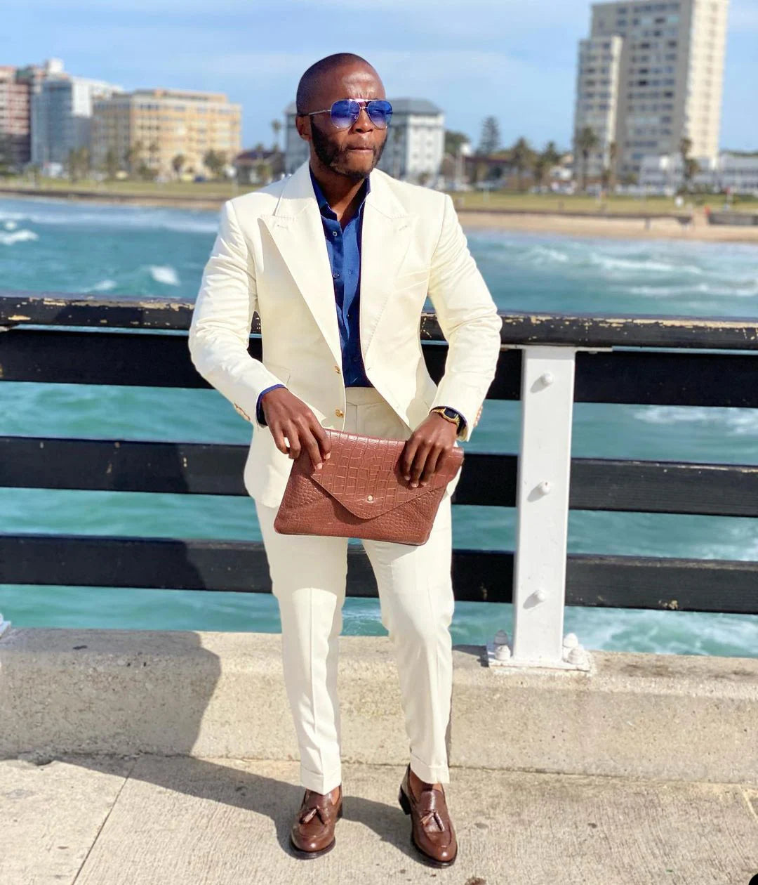 Plus Size Ivory Men Pants Suit 2 Pieces Soild Color Groom Tuxedos Peaked Lapel Prom Party Blazer (Jacket+Pants)