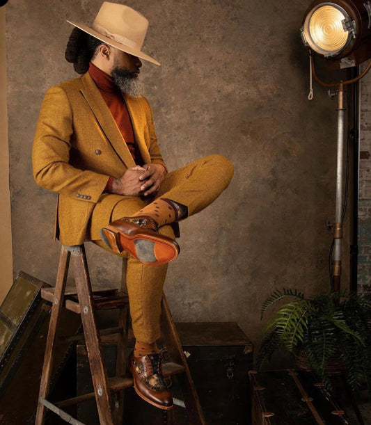 Trajes de pantalón para hombre de talla grande, con botonadura marrón, para novio, boda, fiesta de graduación, blazer y abrigo (chaqueta + pantalón)