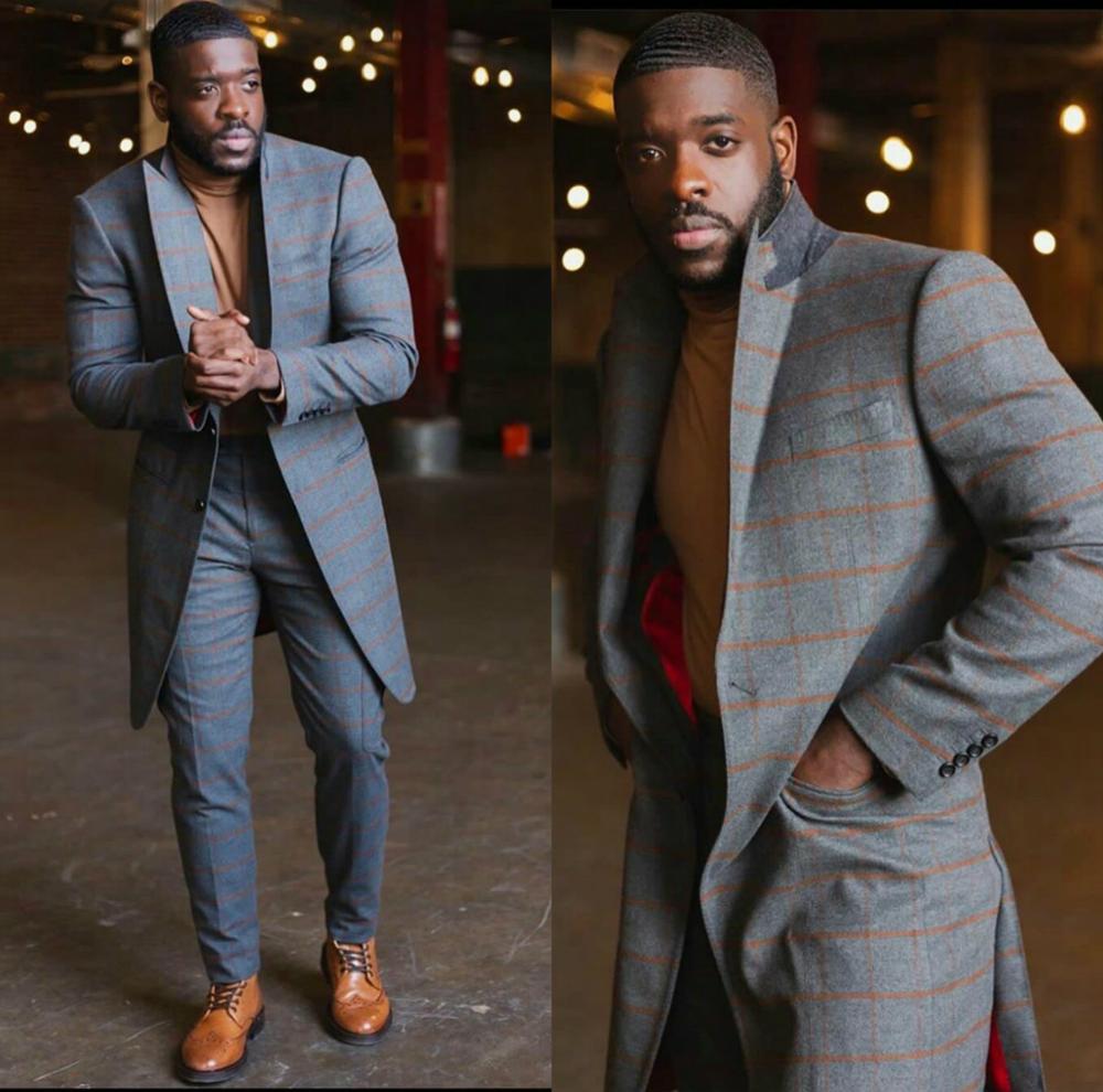 Plus Size men Suits Two Piece Suit Herringbone Peaked Lapel Custom Made Groom Tuxedos Wedding Prom Dress Long Jacket Pant