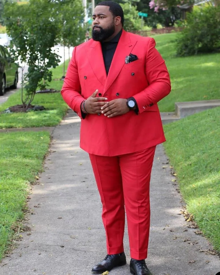 Plus Size Red Blazer Sets 2 Pc Coat Pants Male Suit For Men Social Set Design Prom Dress Gentleman Clothes