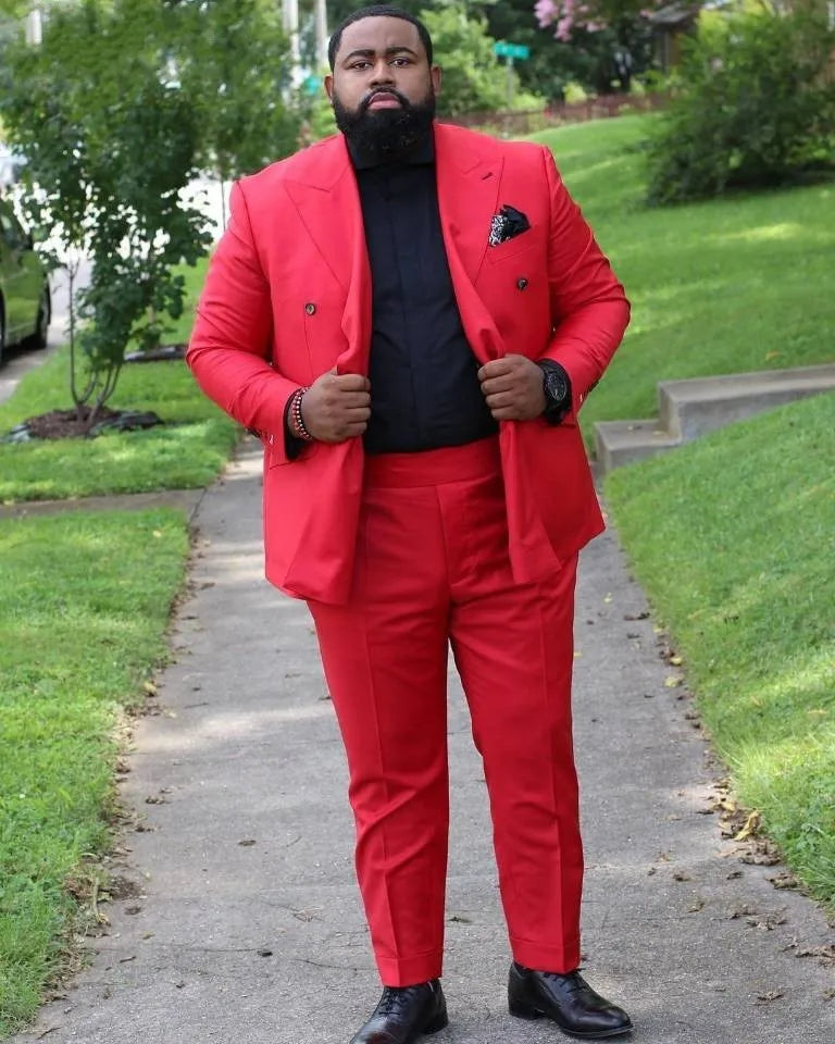Plus Size Red Blazer Sets 2 Pc Coat Pants Male Suit For Men Social Set Design Prom Dress Gentleman Clothes