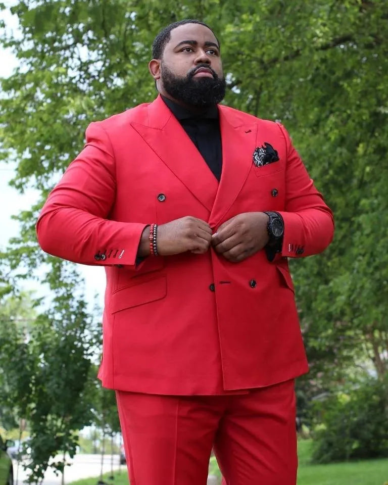Plus Size Red Blazer Sets 2 Pc Coat Pants Male Suit For Men Social Set Design Prom Dress Gentleman Clothes